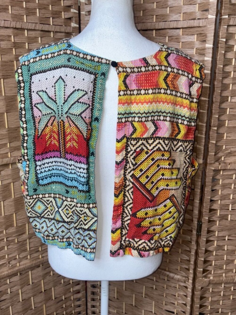 Farm Rio Banana Scarves Crop Top Open Back Linen Colorful Designer XL